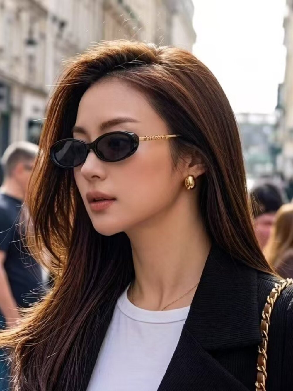 NEW CHANEL CH5565 Sunglasses Black/Gold Metal Oval Gray Lens Women's Glasses